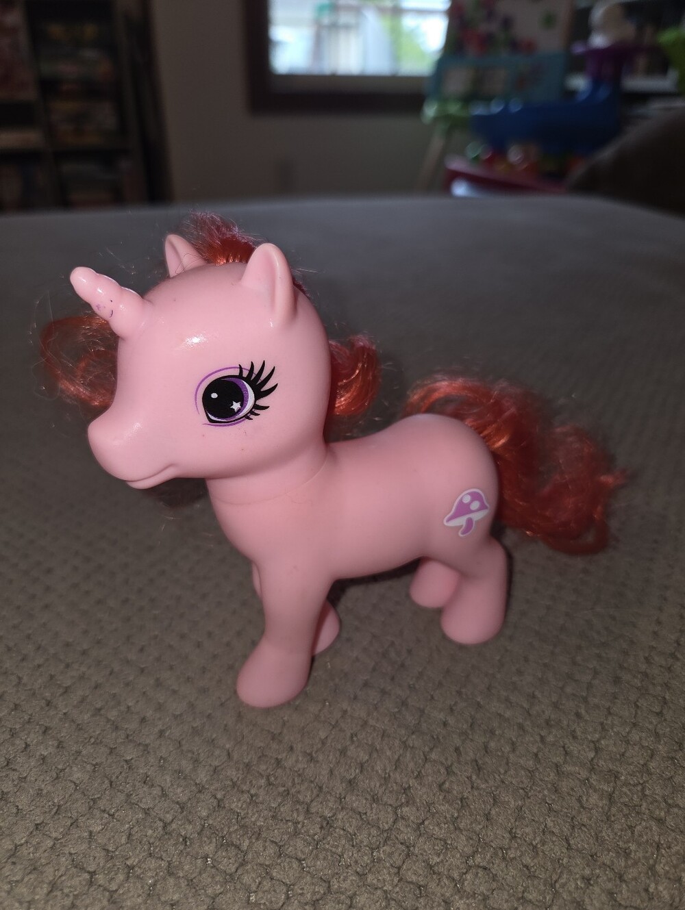 1981 Gi-Go Wonder Pony Land 4.75" pink unicorn figurine w/ red hair and a purple